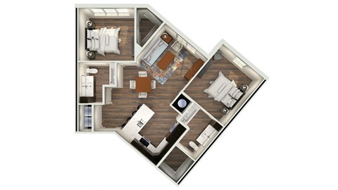 Floor plan for 2 beds, 2 baths, 1021 sqft